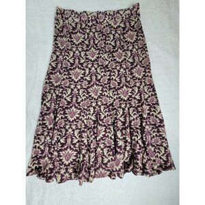 Boden Womens Floral Fit & Flare Jersey Midi Skirt Size 8R Purple/Ivory Stretch